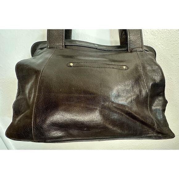 B. Makowsky Dark Brown Leather Purse Handbag With Silver Accents - Picture 6 of 12